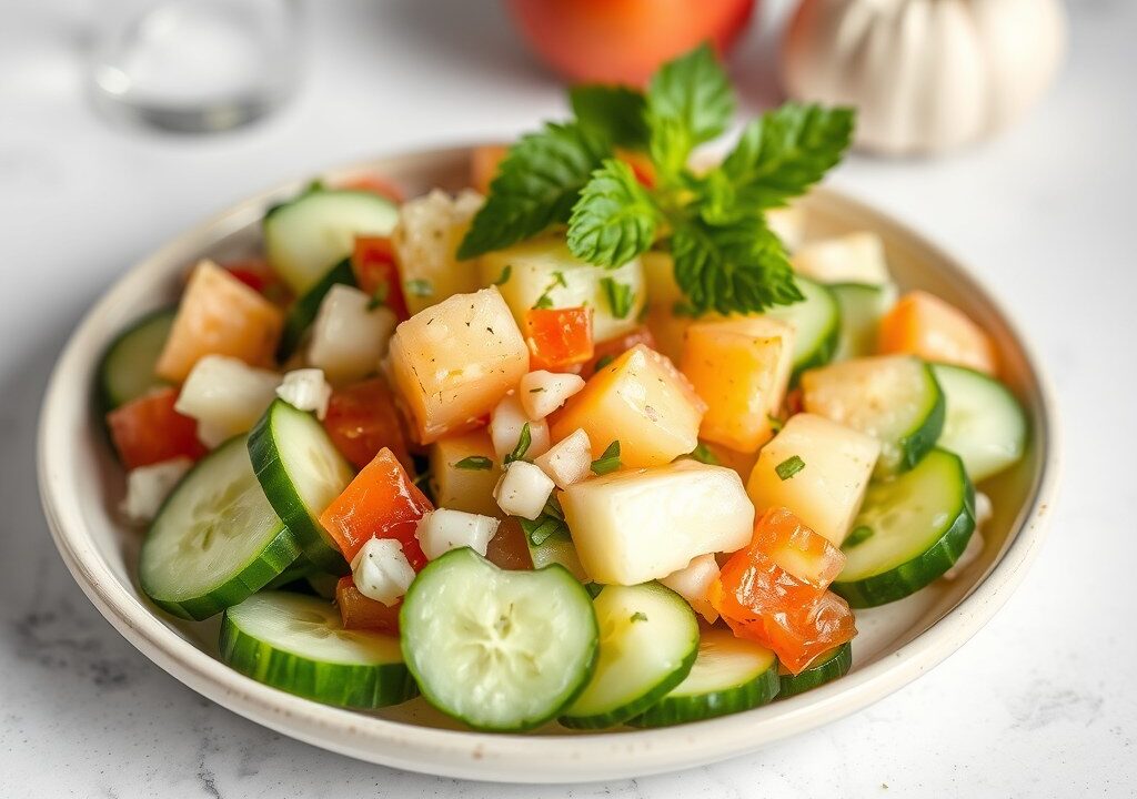 Komkommer en Appel Salsa, AI-gegenereerde illustratie