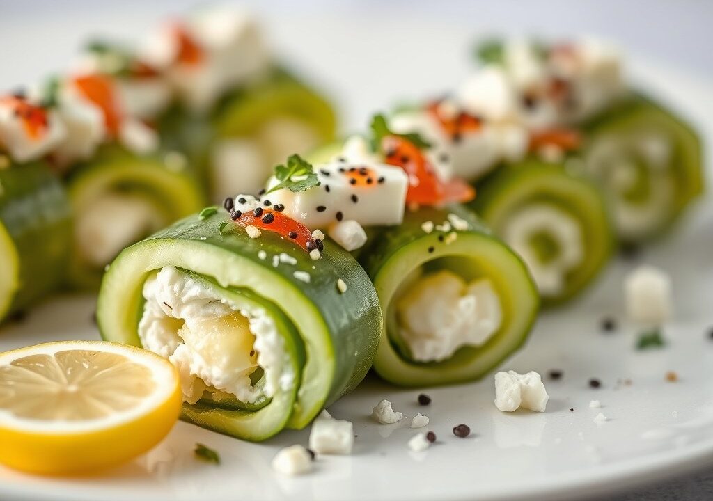 Komkommer-feta-rolletjes, AI-gegenereerde illustratie