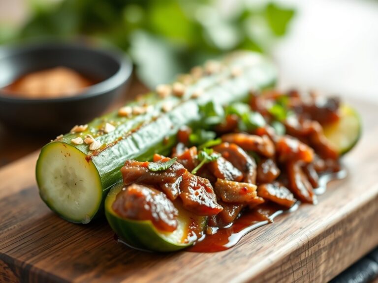 Komkommer met Thai beef — AI-gegenereerde illustratie