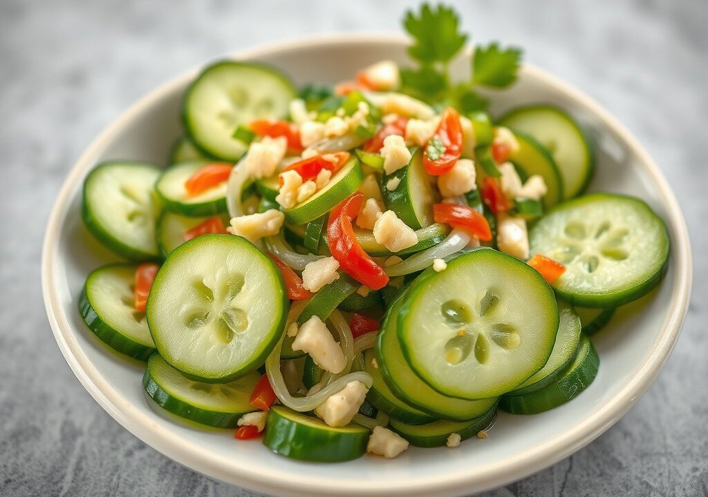 Komkommer salade met Pinda’s — AI-gegenereerde illustratie