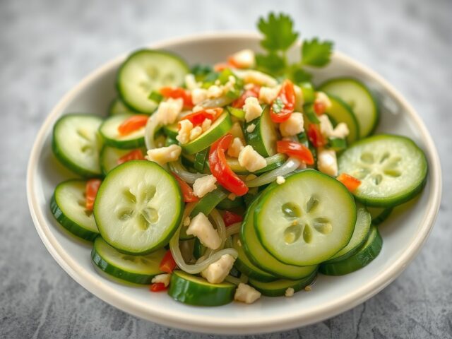 Komkommer salade met Pinda’s — AI-gegenereerde illustratie