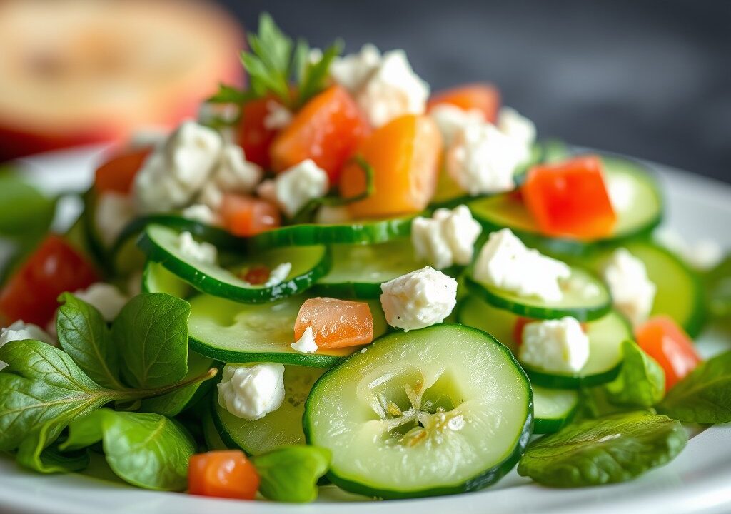 Komkommer Salade met Pomgranaat Appel Pitjes, AI-gegenereerde illustratie
