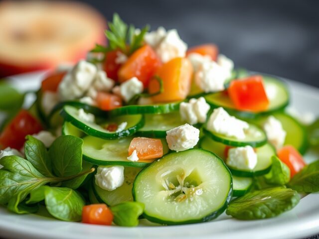 Komkommer Salade met Pomgranaat Appel Pitjes — AI-gegenereerde illustratie
