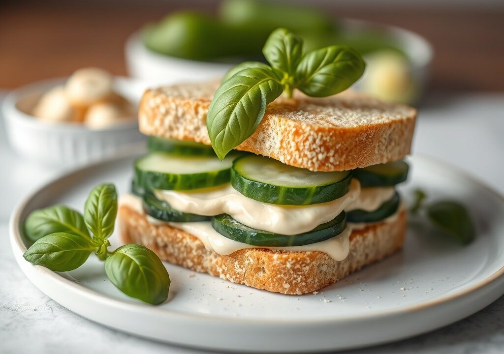 Komkommer-sandwich, AI-gegenereerde illustratie