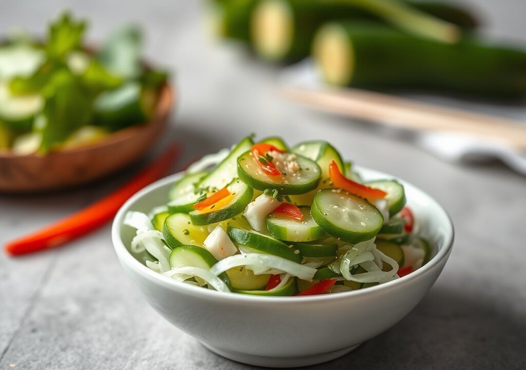 Komkommersalade met een Oosters Tintje, AI-gegenereerde illustratie