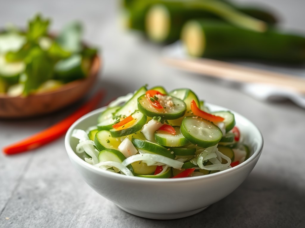 Komkommersalade met een Oosters Tintje, AI-gegenereerde illustratie