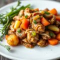 Konijn op Italiaanse wijze met gebakken aardappelen