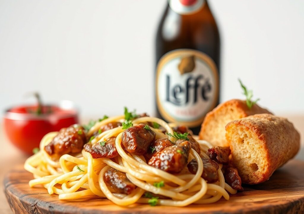 Konijnrug met bruin bier (Leffe) — AI-gegenereerde illustratie