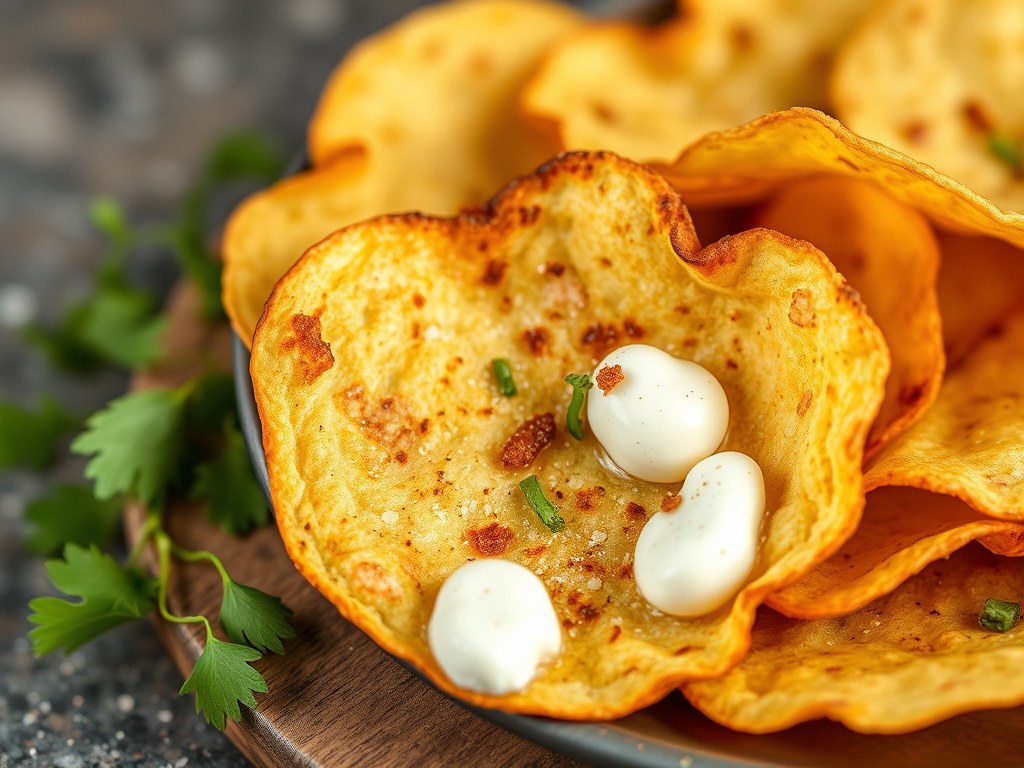Koolhydraatarme tortillachips, AI-gegenereerde illustratie