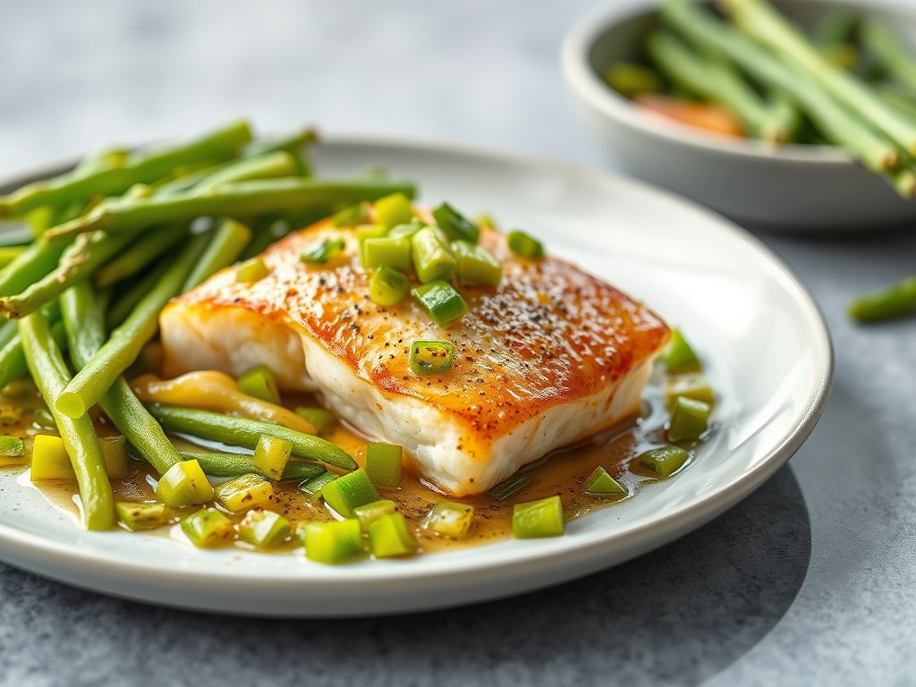Koolvis met asperges, AI-gegenereerde illustratie