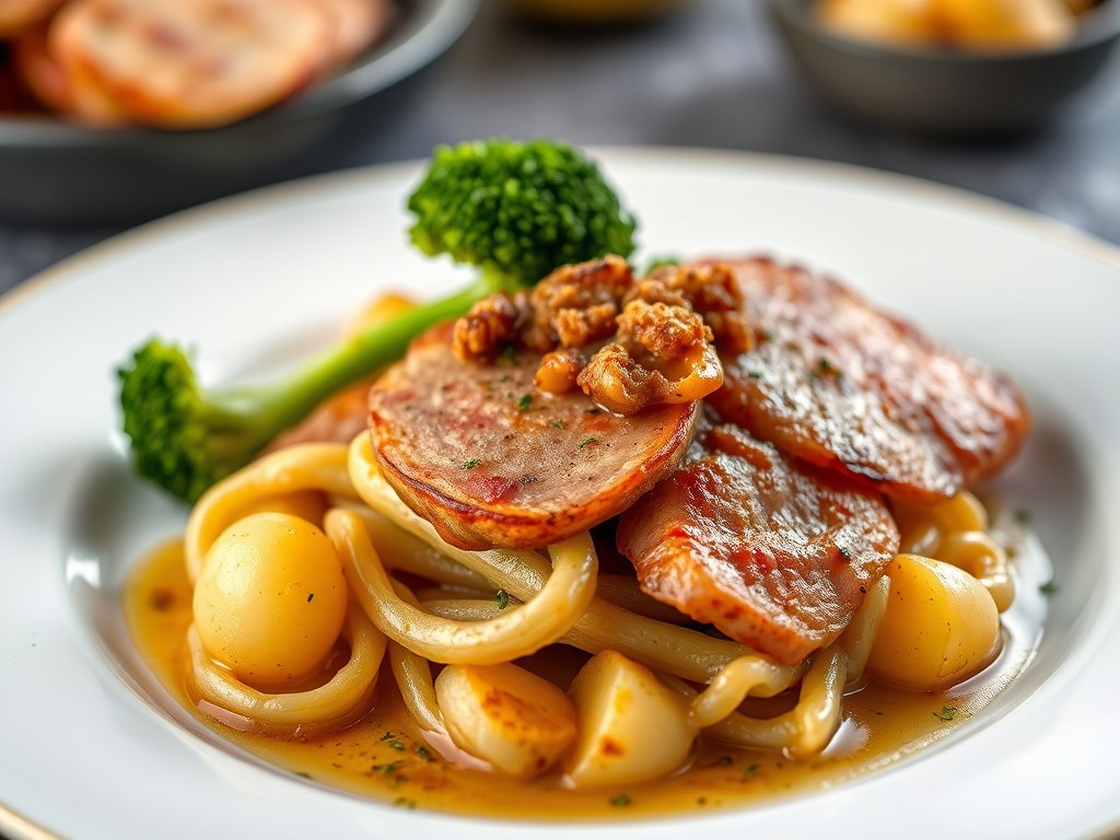 Koolvisfilets met ham, AI-gegenereerde illustratie