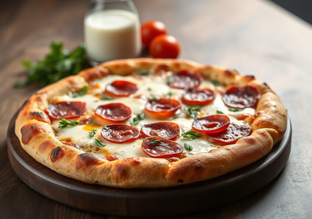 Korstloze pizza, AI-gegenereerde illustratie