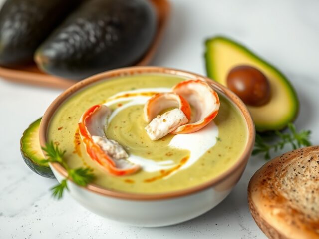 Koude Avocado Soep met Krab — AI-gegenereerde illustratie