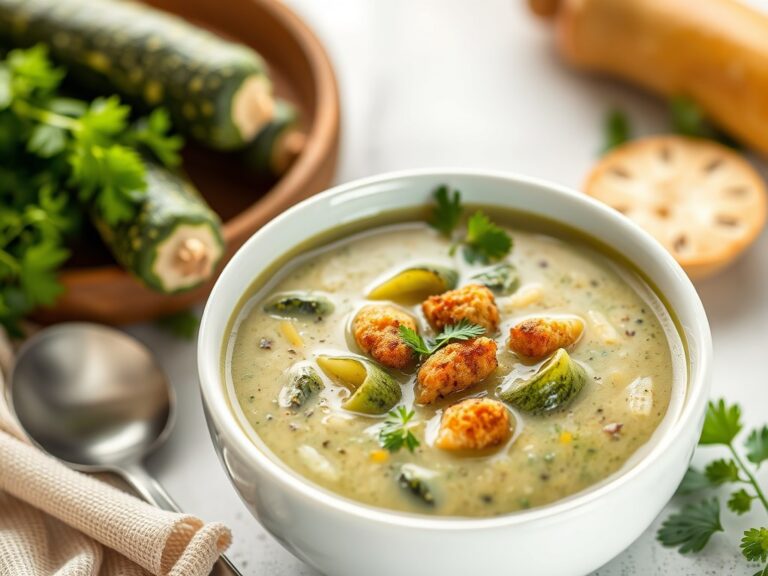 Koude soep van courgettes en gebakken asperges — AI-gegenereerde illustratie