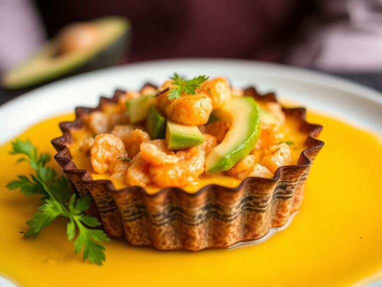 Krabtartaar met avocado en mango — AI-gegenereerde illustratie