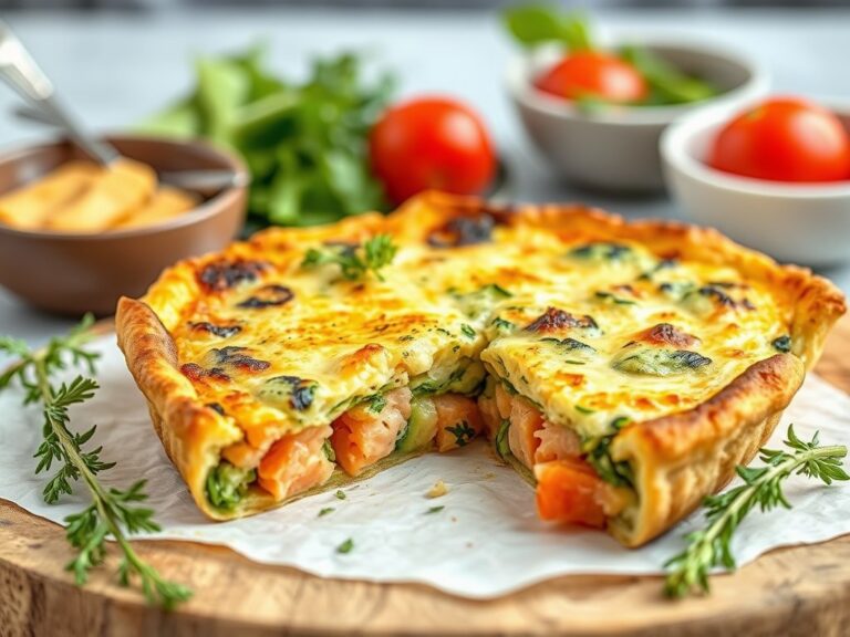 Krokante zalm-courgettequiche — AI-gegenereerde illustratie