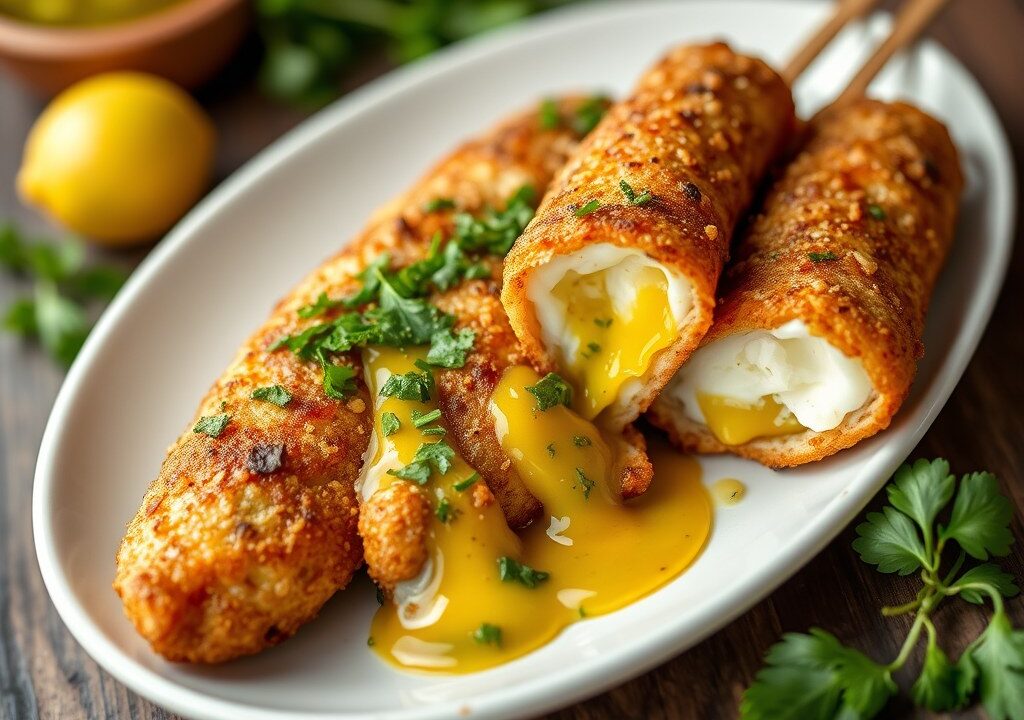 Kroketten van mozzarella met olijvensalsa — AI-gegenereerde illustratie