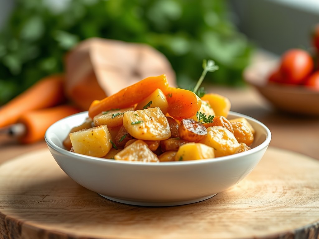 Kruidige geepmoten met wortel in vinaigrette, AI-gegenereerde illustratie