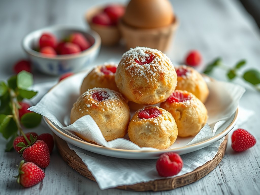 Kwarkbollen met rozijnen, AI-gegenereerde illustratie