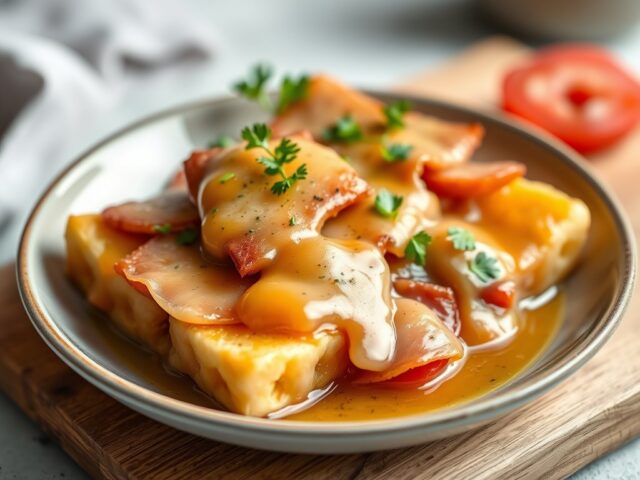 Kwartels met ham en saus van oesterzwammen — AI-gegenereerde illustratie