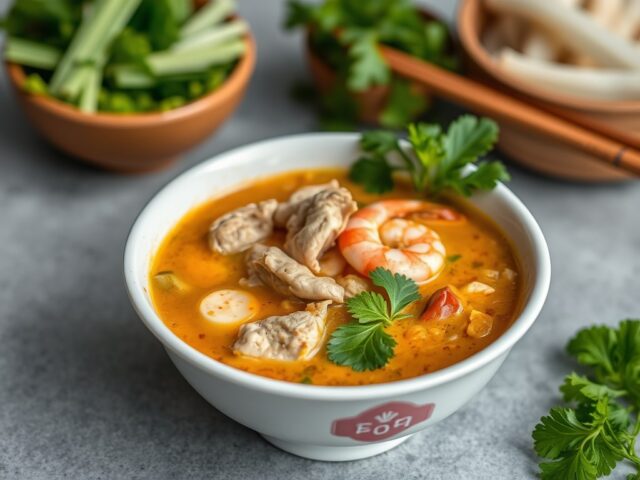 Laksa met Kerrie (bihoen) — AI-gegenereerde illustratie