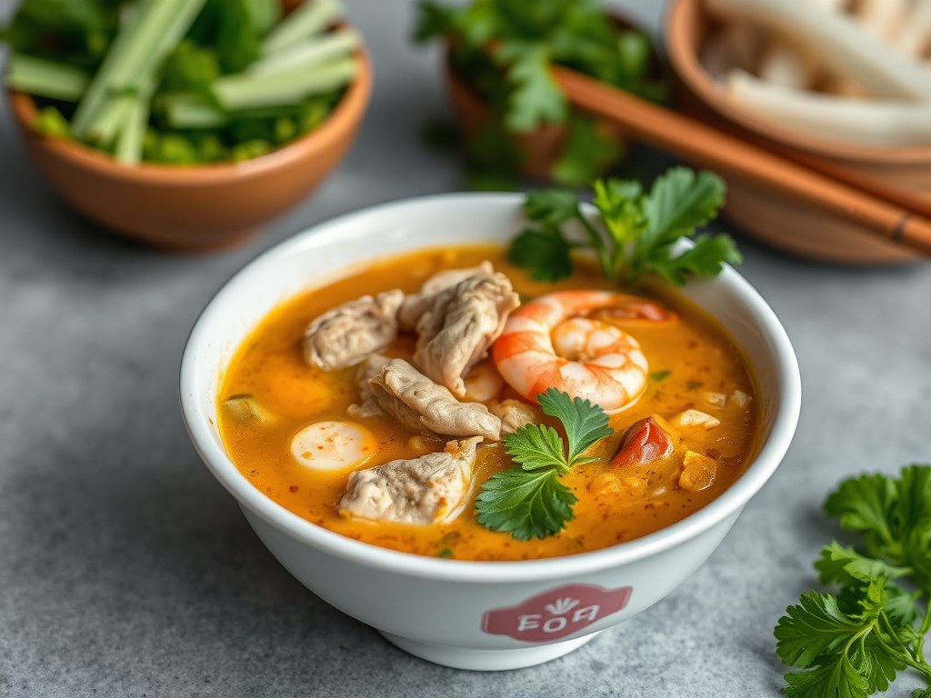 Laksa met Kerrie (bihoen), AI-gegenereerde illustratie