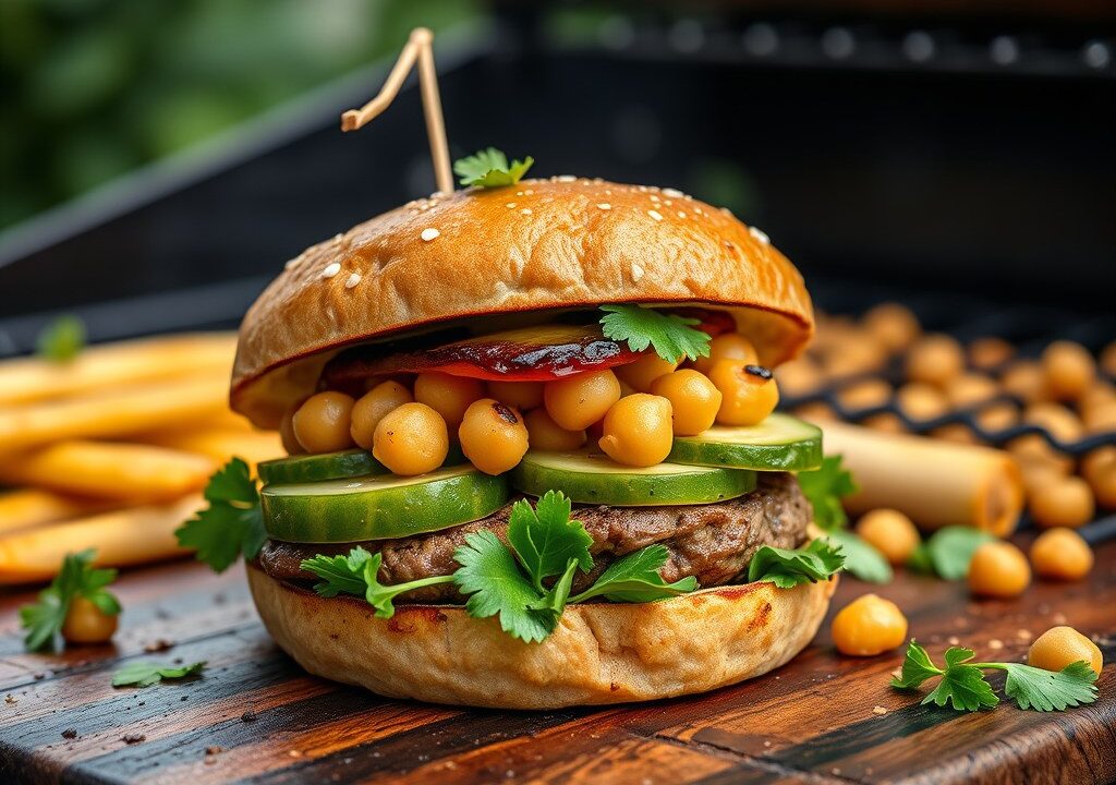 Lamsburger met kikkererwten — AI-gegenereerde illustratie