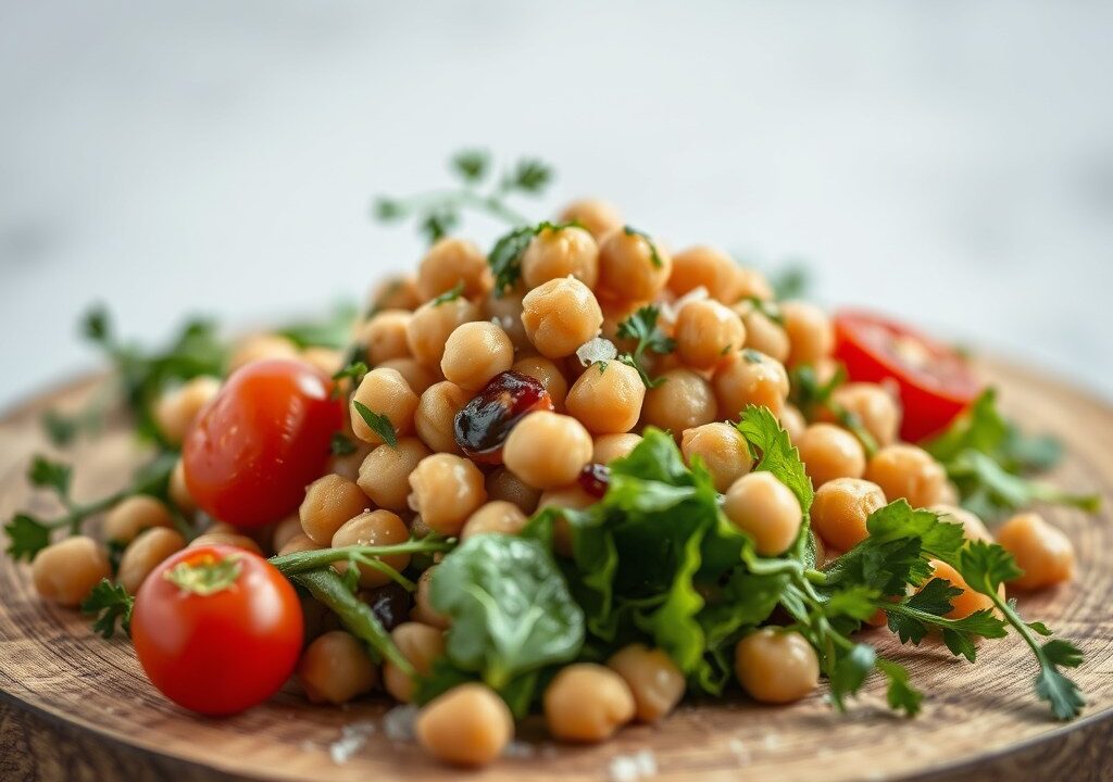 Lamskotelet met kikkererwtensalade — AI-gegenereerde illustratie