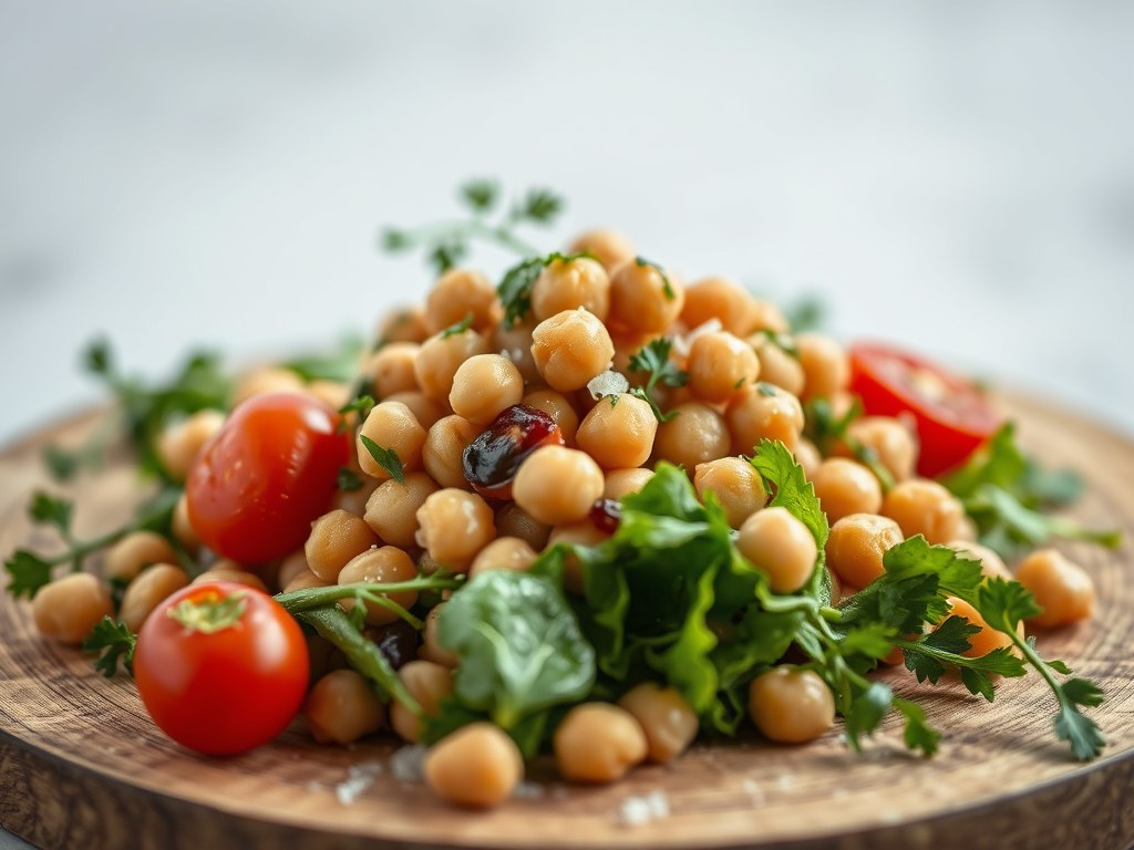 Lamskotelet met kikkererwtensalade, AI-gegenereerde illustratie