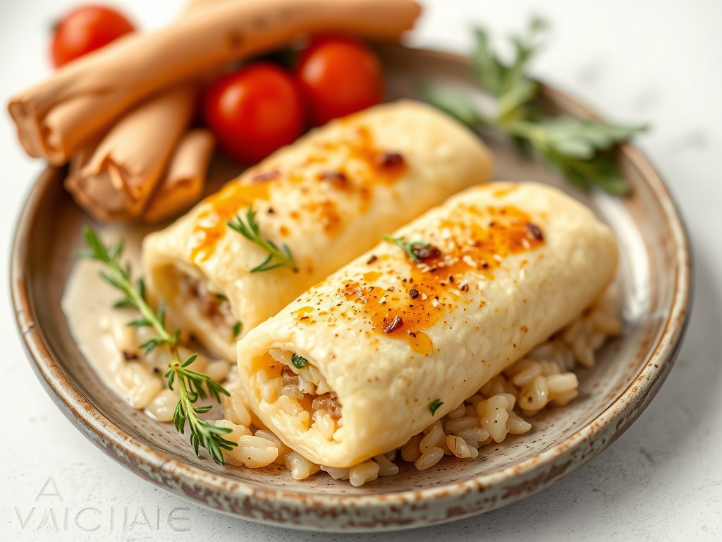 Lamskoteletjes met risotto asperges, AI-gegenereerde illustratie