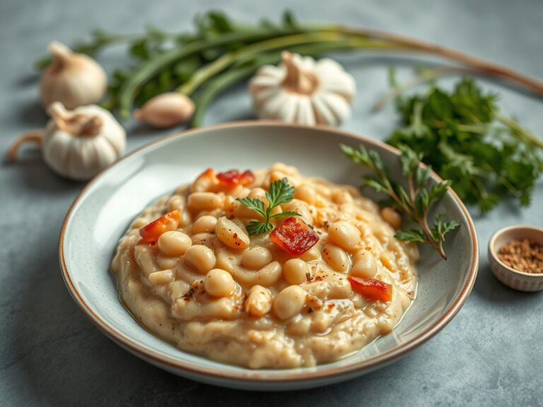 Lamsschenkel met Witte Bonen Puree en Knoflook — AI-gegenereerde illustratie