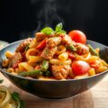 Lamsschotel met pasta en tomaat