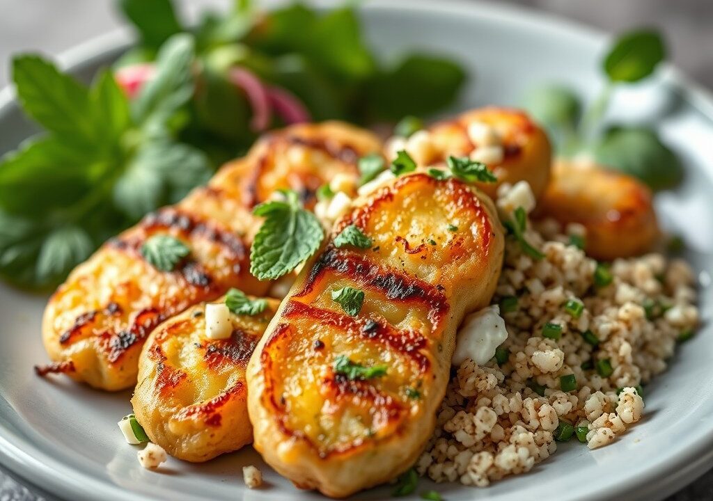 Lamsspies met munt en tabouleh, AI-gegenereerde illustratie