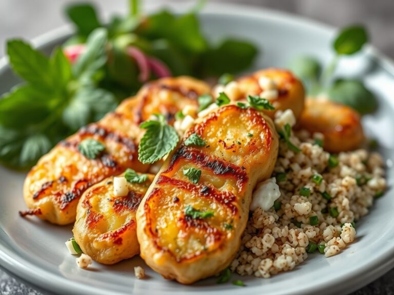 Lamsspies met munt en tabouleh — AI-gegenereerde illustratie