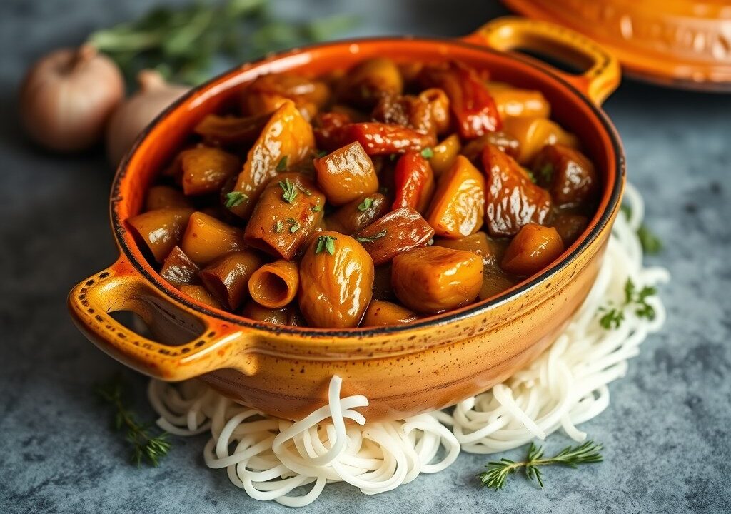 Lamsvlees Tajine met Abrikozen IV, AI-gegenereerde illustratie