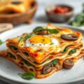Lasagne met champignons, spinazie en ei/ham