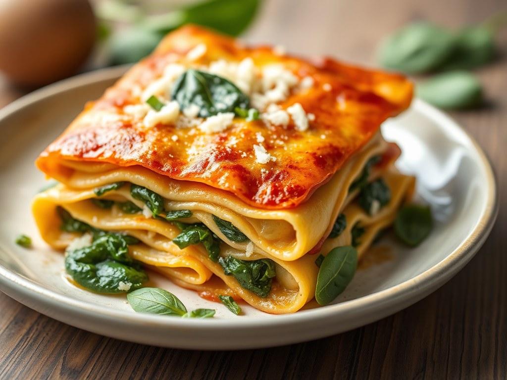 Lasagne met spinazie, AI-gegenereerde illustratie