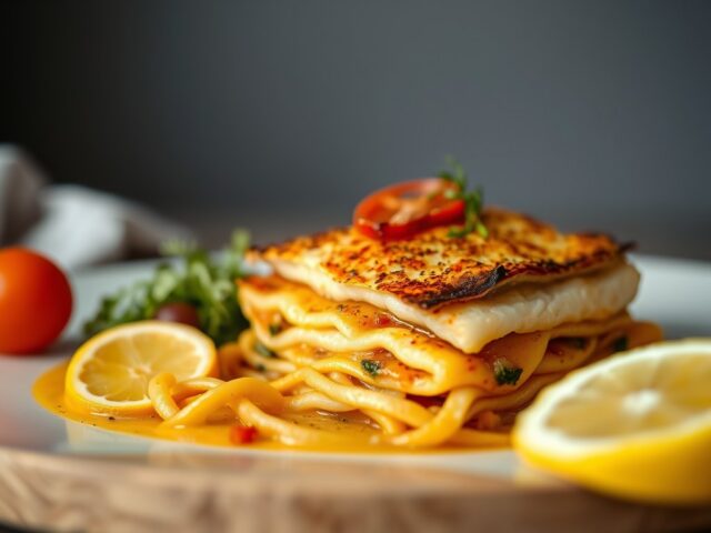 Lasagne met vis — AI-gegenereerde illustratie