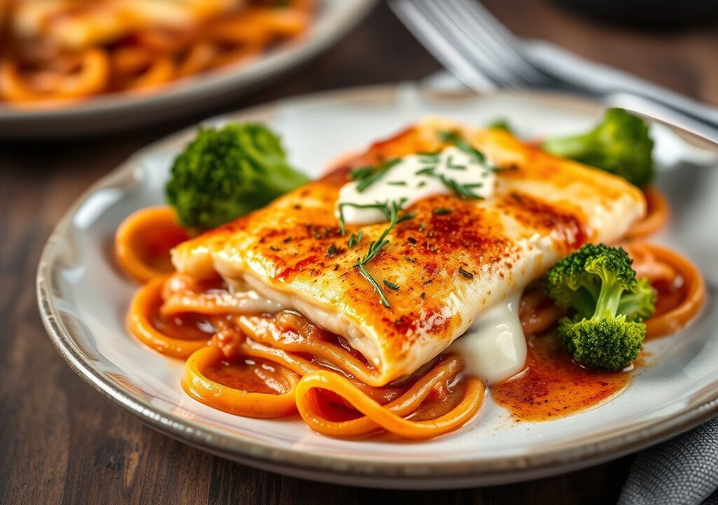 Lasagne met vis — AI-gegenereerde illustratie