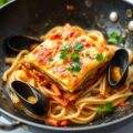Lasagne van kabeljauw met mosselen