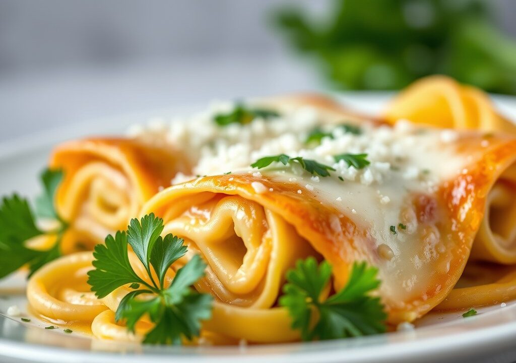 Lasagnevellen gevuld met oesterzwammen — AI-gegenereerde illustratie