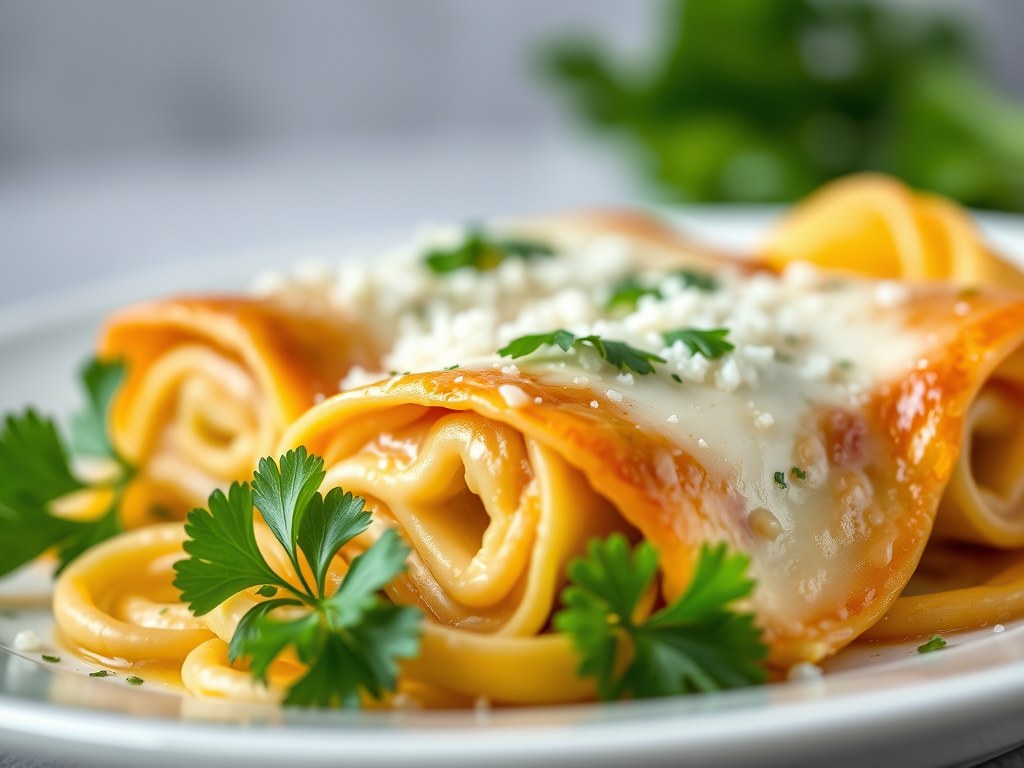 Lasagnevellen gevuld met oesterzwammen, AI-gegenereerde illustratie
