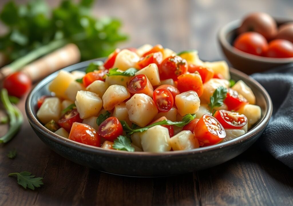 Lauwe aardappelsalade — AI-gegenereerde illustratie