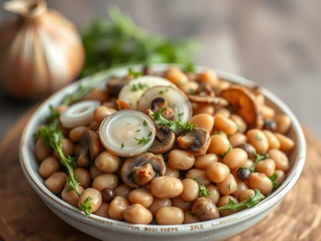 Lauwwarme bruine bonensalade — AI-gegenereerde illustratie
