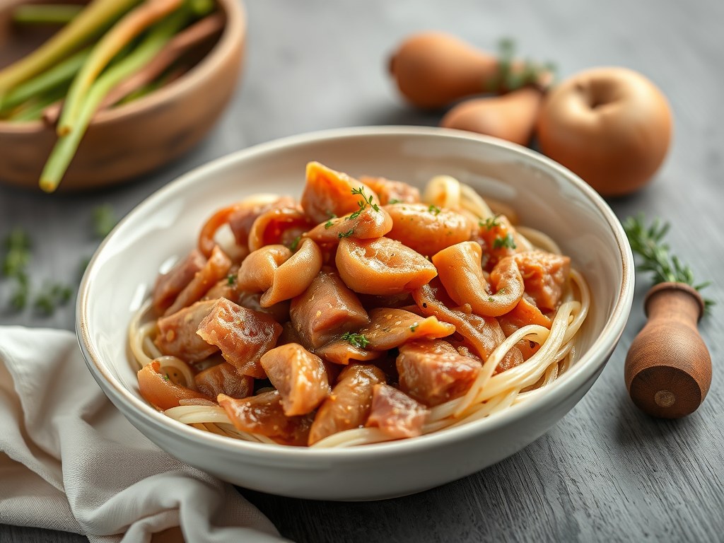 Lekkere frisse kippen ragout, AI-gegenereerde illustratie