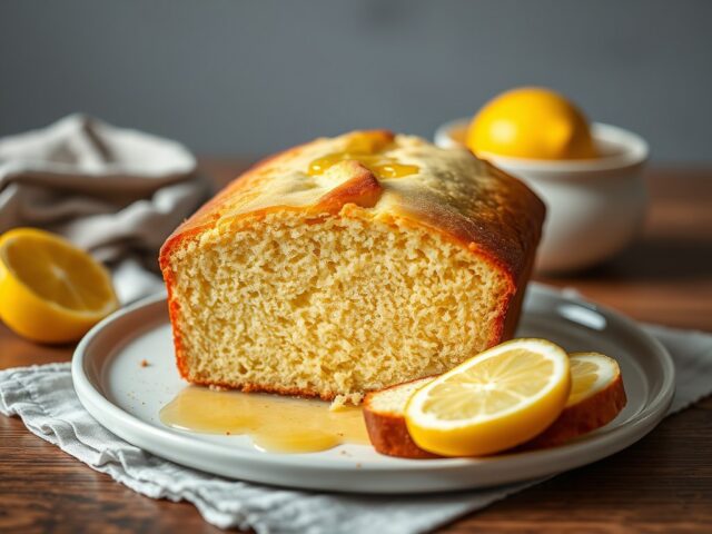 Lemon-syrup loaf cake — AI-gegenereerde illustratie