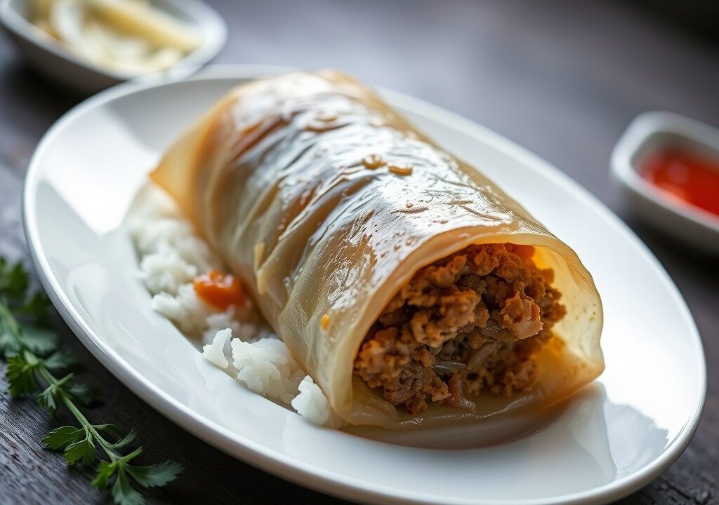 Lemper met gehaktvulling, AI-gegenereerde illustratie
