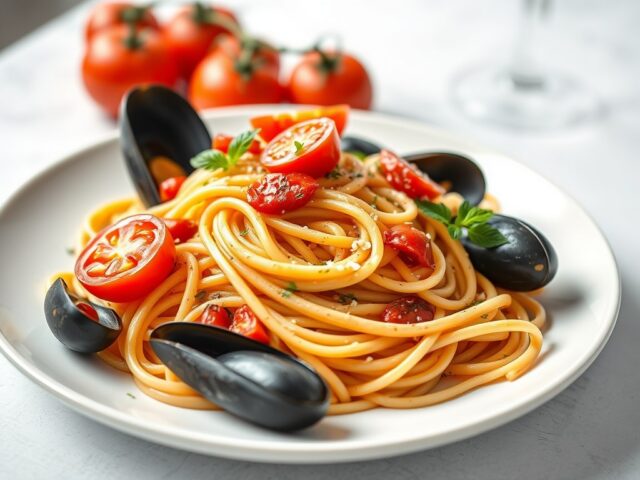 Linguine met mosselen — AI-gegenereerde illustratie