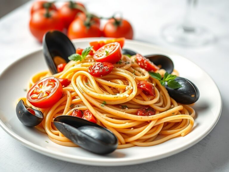 Linguine met mosselen — AI-gegenereerde illustratie