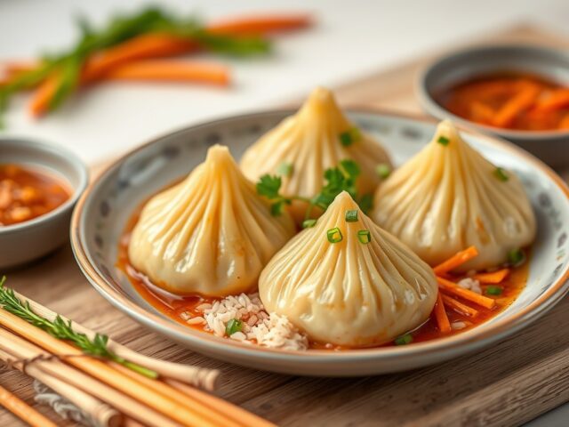 Loempiaatjes met scherpe saus — AI-gegenereerde illustratie